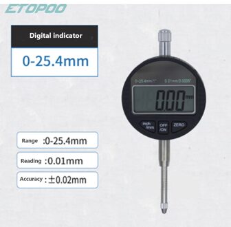 0-12.7Mm 25.4Mm Digitale Wijzerplaat Diepte Gage Met Harden Lichtmetalen Meetkop Dial Meters Diepte Indicator Meten instrument 25.4mm indicator