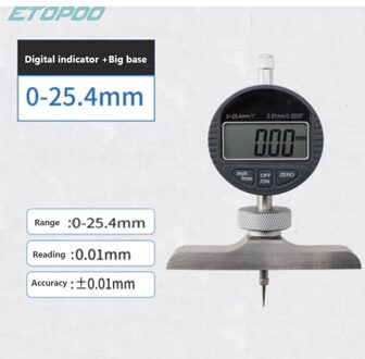 0-12.7Mm 25.4Mm Digitale Wijzerplaat Diepte Gage Met Harden Lichtmetalen Meetkop Dial Meters Diepte Indicator Meten instrument 25.4mm W base