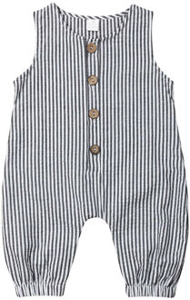 0-18 M Baby Baby Jongens Meisjes Zomer Mouwloze Gestreepte Romper Knop Front Katoen Linnen Jumpsuit 18m