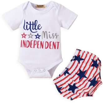 0-18 Maanden 2 Stuks Baby Independence Day Outfit Letters/Standbeeld Print Korte Mouwen Romper + Ster Strepen slips Voor Peuter Meisje A / 3M