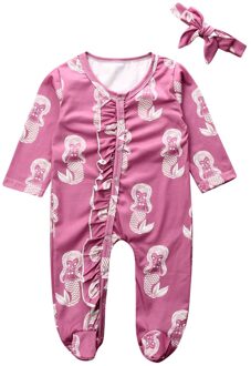 0-18M Baby Baby Meisje Kleding Bodysuits Mermaid Print Ruffle One-Stukken Bodysuits Footies Jumpsuit + Hoofdband outfit 6m