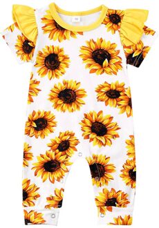 0-18M Nieuw Zomer Baby Meisjes Jongens Rompertjes Hoofdband 2 Stuks Zonnebloemen Print Korte Mouw Jumpsuits Kleding