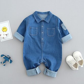 0-2 Jaar Oude Baby Kleding, Lente, Zomer En Herfst, lange Mouwen Baby Jongens Jumpsuits, Cowboy Klimmen Kleding. Blauw / 80cm