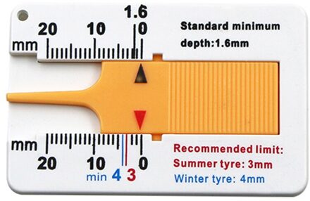 0-20 Mm Auto Tyre Tread Depthometer Diepte Indicator Gauge Gage Motorfiets Trailer Measure Tool Band Reparatie Tools geel