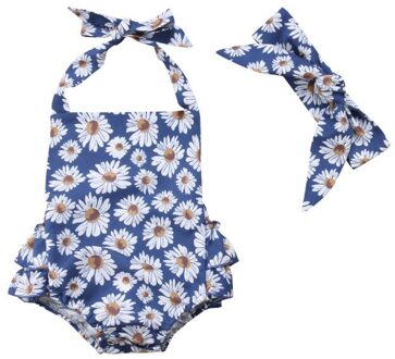 0-24 m Zomer Sweet Pretty Baby Baby Meisjes Kleding 2 stks Zonnebloemen Print Terug Riem Vest Tops + shorts Of Romper + Hoofdband Romper Headband 2stk / 24M