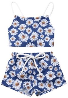 0-24 m Zomer Sweet Pretty Baby Baby Meisjes Kleding 2 stks Zonnebloemen Print Terug Riem Vest Tops + shorts Of Romper + Hoofdband Vest Shorts 2stk / 6m