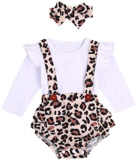 0-24M Baby Baby Girl Fall Outfits Leuke Jarretel Knop Luipaard Ruche Romper + Hoofdband 2 Stuks Kleding set 6m