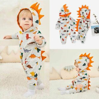 0-24M Baby Baby Jongens Meisjes Dinosaur Romper Bodysuit Herfst Winter Hooded Kleding Top 6m