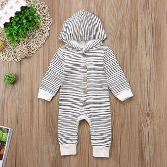 0-24M Baby Casual Gestreepte Romper Lange Mouw Hooded Rompertjes Jumpsuit Herfst Kleding Outfitsnewborn Baby Jongen Meisje Kleding 18m