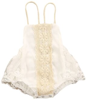 0-24M Baby Lace-Joint Korte Romper Meisjes Bloemen Haak Mouwloze Backless Jumpsuit Voor De Zomer B / 12m