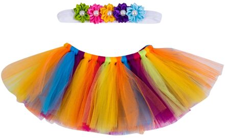 0-24M Baby Meisje Tutu Rok Hoofdband Kleurrijke Mesh Multi-layer Korte Rok Bloemen Rekbare Hoofdband Foto props 2 Stuks Outfits B L