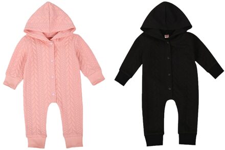 0-24M Baby Meisjes Jongens Rompertjes Lange Mouw Herfst Effen Kleur Single-Breasted Hooded Warm Jumpsuits 2 kleuren Beige / 24M