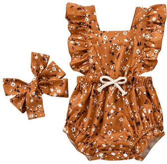 0-24M Kids Baby Meisjes 2 Stuk Outfit Set Fly Mouwen Bloemen Romper + Hoofdband Set Voor kinderen Meisjes 6m