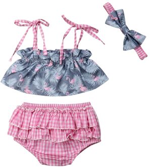 0-24M Leuke Pasgeboren Baby Meisje Mouwloze Strap Tank Tops Roze Plaid Tutu Ruches Shorts Kindje Bloeiers Hoofdband 3Pcs Kleding Set 6m