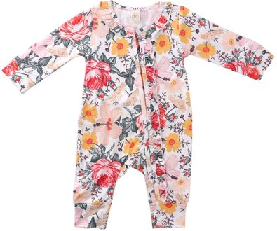 0-24M Peuter Baby Jongen Meisje Jumpsuit Lange Mouwen Ronde Hals Button Front Ruche Bloemen Romper