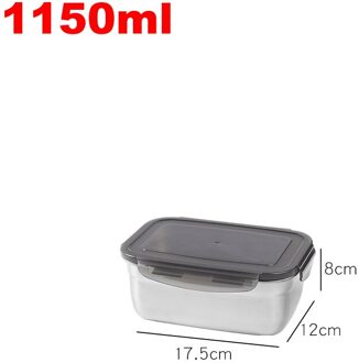 0.39- 3.7L Kids School Bento Box Rvs Afdichting Lekvrij Picknick Voedsel Container Metalen Draagbare Reizen Lunchbox Dining 1150ml- rechthoek