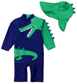 0-5Y Summer Baby Kid Boy Dinosaur One-piece Swimsuit Swimwear UV Sun Protection Swimming Costume Bathing Hat Suit Outfit