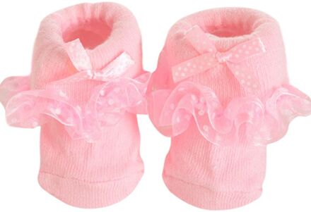 0-6 Maand Peuter Zuigelingen Katoenen Sokjes Baby Meisjes Prinses Bowknots Sokken Kinderen Lace Ruffle Stroken Non- slip Sokken Roze