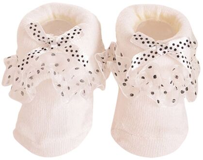 0-6 Maand Peuter Zuigelingen Katoenen Sokjes Baby Meisjes Prinses Bowknots Sokken Kinderen Lace Ruffle Stroken Non- slip Sokken wit