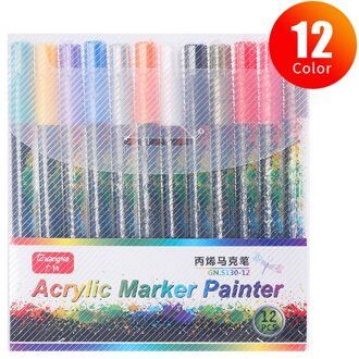 0.7Mm Acryl Verf Marker Pen Art Marker Pen Voor Keramische Rock Glas Porselein Mok Hout Stof Canvas Schilderen 12 kleuren reeks