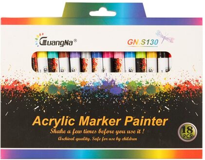 0.7Mm Acryl Verf Marker Pen Art Marker Pen Voor Keramische Rock Glas Porselein Mok Hout Stof Canvas Schilderen 18 kleuren reeks