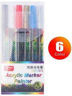 0.7Mm Acryl Verf Marker Pen Art Marker Pen Voor Keramische Rock Glas Porselein Mok Hout Stof Canvas Schilderen 6 kleuren reeks
