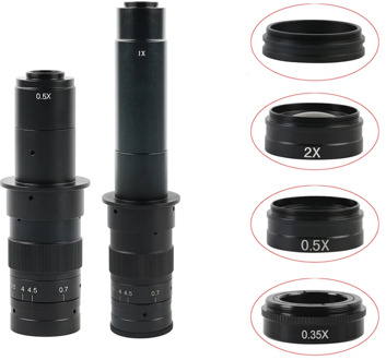 0.7X-4.5X Adjustable 180X 300Х Zoom C-Mount Lens + 0.5X 2X 0.35X 1X Barlow Auxiliary Lens For HDMI USB Video Microscope Camera