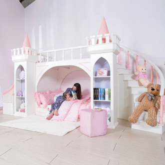 0125TB005 European-style modern girl bedroom furniture princess castle children bed with slide storage cabinet double bed