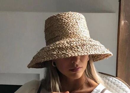01904-HH7330 Handgemaakte raffia weven Hepburn stijl Lampenkap vorm dame platte emmer hoed Outdoor vrouwen strand cap