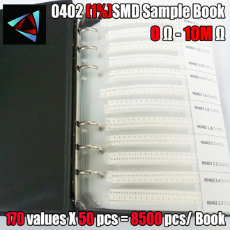 0402 1% SMD Resistor Sample Book Tolerance 170valuesx50pcs=8500pcs Resistor Kit 0R~10M