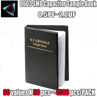 0603 SMD Capacitor Sample Book 90valuesX50pcs=4500pcs 0.5PF~2.2UF Capacitor Assortment Kit Pack