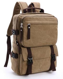 070417 mannen mode canvas rugzak student schooltas khaki