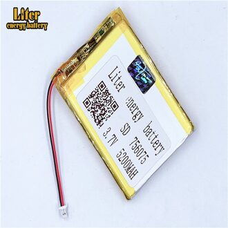 1.0 MM 2pin connector 756075 5200 mah 3.7 V Oplaadbare opladen lithium polymeer batterij voor Slimme mobiele telefoon