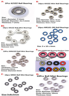 1/10Pcs 8 styles 625ZZ 693ZZ MR105-2RS MR63ZZ 608RS MR83 MR105ZZ 681ZZ Miniature Ball Bearings Metal Micro Bearing