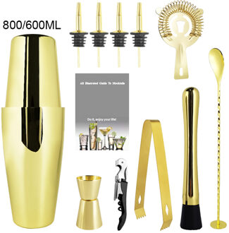 1-11 Pcs Boston Bartending Kit Black Rose Goud Cocktail Shaker Bar Shaker Mixer Jigger Cocktailshaker Wijn Stop Met stand G 800 600ML nee Rack