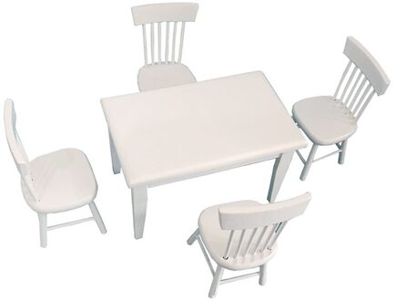 1:12 Poppenhuis Miniatuur Meubels Houten Witte Eettafel Stoel Model Set Simulatie Dollhouse Accessoire Decoratie