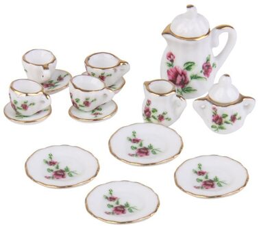 1/12 Poppenhuis Miniatuur Porseleinen Theeservies Schotel Cup Plate Rode Pioen