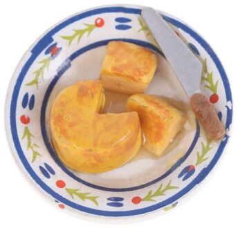 1:12 Poppenhuisminiaturen Eten Kaas Cake Op Porselein Plaat Tafel Decor Classic Pretend Play Keuken Speelgoed Presenteert