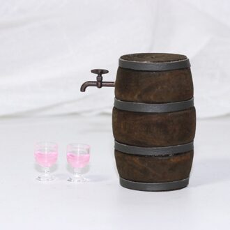 1/12th Poppenhuis Miniatuur Wijn Vat Speelgoed Hout Bier Vat Vaatje Model Speelgoed 1 Keg 2 roze Cups