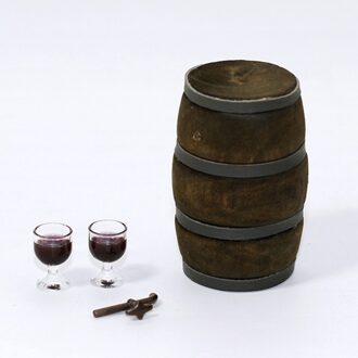 1/12th Poppenhuis Miniatuur Wijn Vat Speelgoed Hout Bier Vat Vaatje Model Speelgoed 1 Keg 2 wijn rood Cup