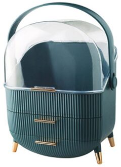 1 2 3 Lagen Make-Up Cosmetica Sieraden Organizer Display Box Opberglades Grote Met Deksel Cover Houder Ondoordringbare Stofdicht groen