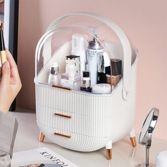 1 2 3 Lagen Make-Up Cosmetica Sieraden Organizer Display Box Opberglades Grote Met Deksel Cover Houder Ondoordringbare Stofdicht wit