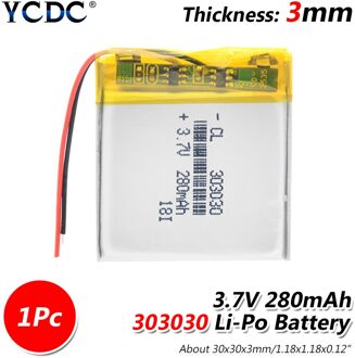 1/2/4 stuks 303030 Li Polymeer Batterij 280mAh Li Po Lithium Polymeer Batterij Vervanging Voor Mini camera Radio Elektrische Speelgoed 1 stuk
