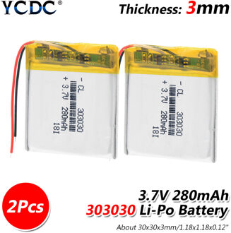 1/2/4 stuks 303030 Li Polymeer Batterij 280mAh Li Po Lithium Polymeer Batterij Vervanging Voor Mini camera Radio Elektrische Speelgoed 2 stukken