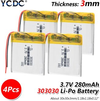 1/2/4 stuks 303030 Li Polymeer Batterij 280mAh Li Po Lithium Polymeer Batterij Vervanging Voor Mini camera Radio Elektrische Speelgoed 4 stukken