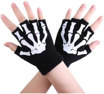 1/2/5 Pairs Kinderen Half Vinger Handschoenen Unisex Halloween Skelet Schedel Glow In The Dark Vingerloze Stretch Gebreide Winter mit 1 paar