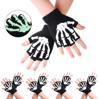 1/2/5 Pairs Kinderen Skelet Warm Glow In The Dark Vingerloze Gebreide Handschoenen Mitten Baby Jongens Meisjes Handschoenen Grappige wanten Kinderen
