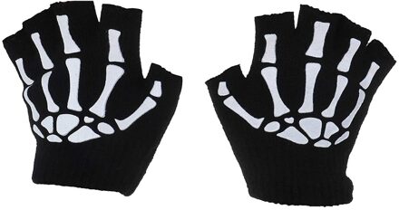 1/2/5 Pairs Kinderen Skelet Warm Glow In The Dark Vingerloze Gebreide Handschoenen Mitten Creatieve Lichtgevende Kinderen Handschoenen 1stk
