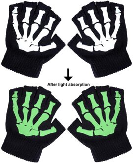 1/2/5 Pairs Kinderen Skelet Warm Glow In The Dark Vingerloze Gebreide Handschoenen Mitten Creatieve Lichtgevende Kinderen Handschoenen 5stk