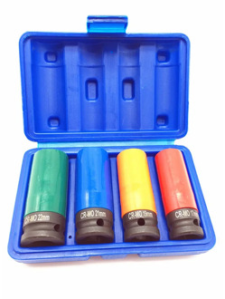 1/2-Inch Drive Impact Deep Socket Set with Color Plastic Protective Sleeves,CR-MO Material Metric 4-Piece
